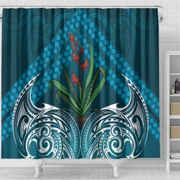 Rongoa Maori New Zealand Harakeke Shower Curtain NZ Weaving Pattern Dark Teal