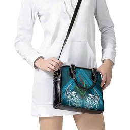 Rongoa Maori New Zealand Harakeke Shoulder Handbag NZ Weaving Pattern Dark Teal