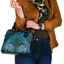 Rongoa Maori New Zealand Harakeke Shoulder Handbag NZ Weaving Pattern Dark Teal