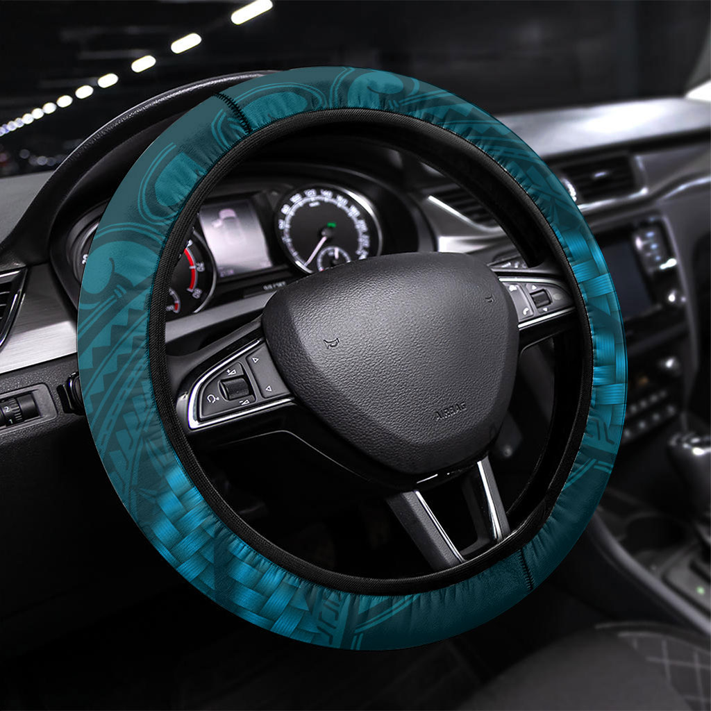 Rongoa Maori New Zealand Harakeke Steering Wheel Cover NZ Weaving Pattern Dark Teal