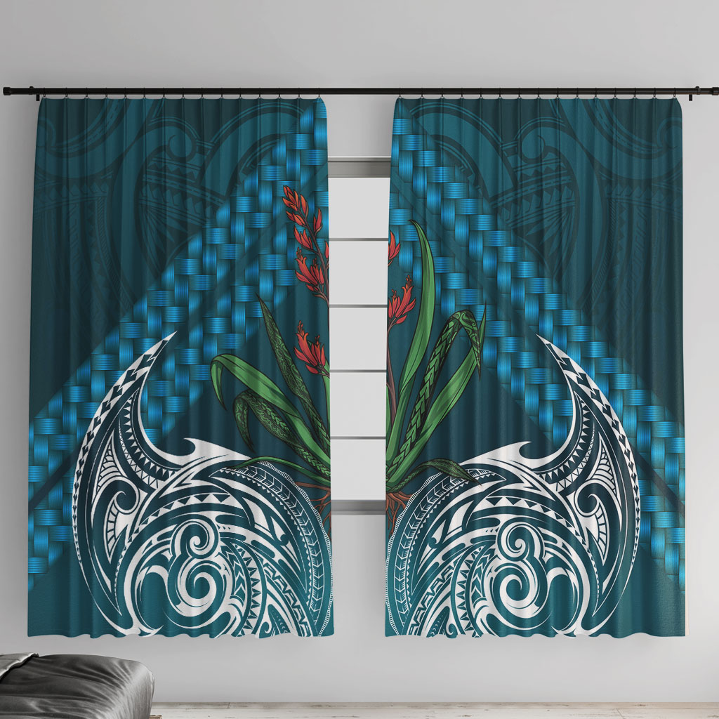Rongoa Maori New Zealand Harakeke Window Curtain NZ Weaving Pattern Dark Teal