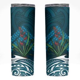 Rongoa Maori New Zealand Harakeke Skinny Tumbler NZ Weaving Pattern Dark Teal