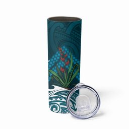 Rongoa Maori New Zealand Harakeke Skinny Tumbler NZ Weaving Pattern Dark Teal