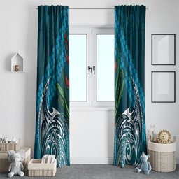 Rongoa Maori New Zealand Harakeke Window Curtain NZ Weaving Pattern Dark Teal