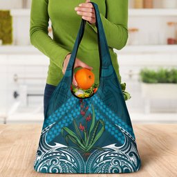 Rongoa Maori New Zealand Harakeke Grocery Bag NZ Weaving Pattern Dark Teal