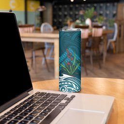 Rongoa Maori New Zealand Harakeke Skinny Tumbler NZ Weaving Pattern Dark Teal