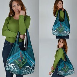 Rongoa Maori New Zealand Harakeke Grocery Bag NZ Weaving Pattern Dark Teal