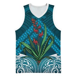 Rongoa Maori New Zealand Harakeke Basketball Jersey NZ Weaving Pattern Dark Teal