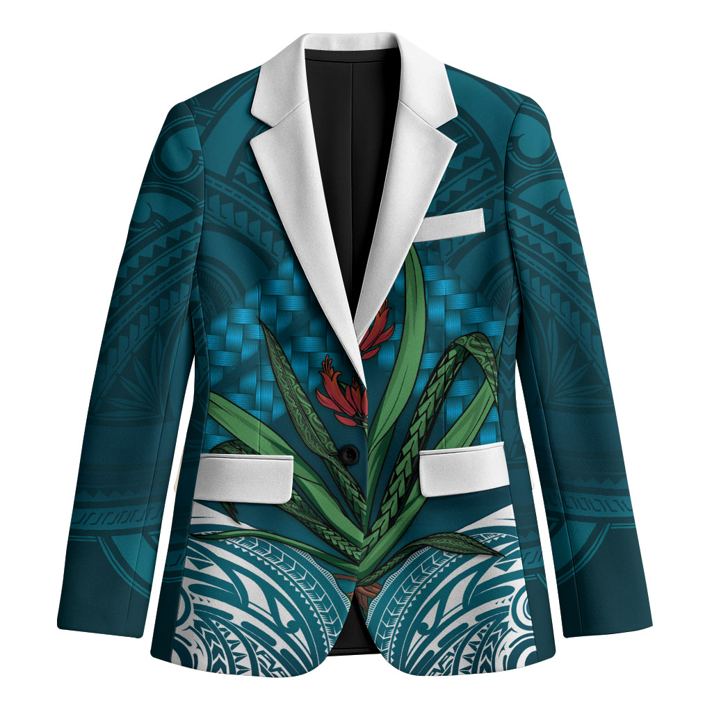 Rongoa Maori New Zealand Harakeke Blazer NZ Weaving Pattern Dark Teal