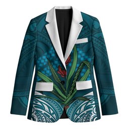 Rongoa Maori New Zealand Harakeke Blazer NZ Weaving Pattern Dark Teal