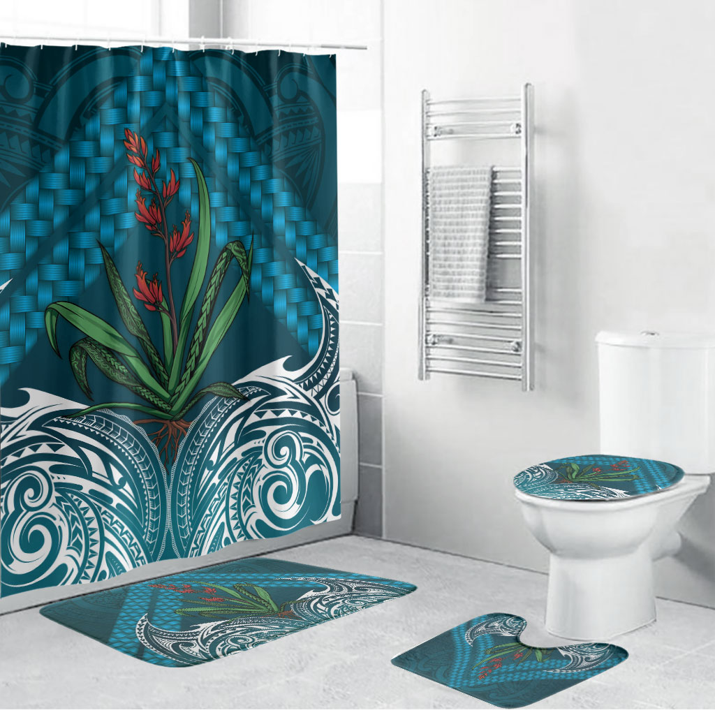 Rongoa Maori New Zealand Harakeke Bathroom Set NZ Weaving Pattern Dark Teal