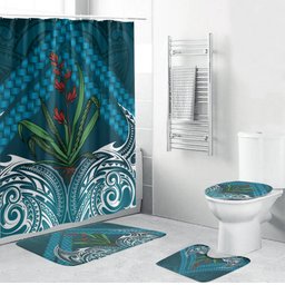 Rongoa Maori New Zealand Harakeke Bathroom Set NZ Weaving Pattern Dark Teal