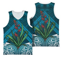Rongoa Maori New Zealand Harakeke Basketball Jersey NZ Weaving Pattern Dark Teal
