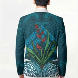 Rongoa Maori New Zealand Harakeke Blazer NZ Weaving Pattern Dark Teal