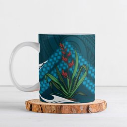Rongoa Maori New Zealand Harakeke Ceramic Mug NZ Weaving Pattern Dark Teal