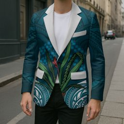 Rongoa Maori New Zealand Harakeke Blazer NZ Weaving Pattern Dark Teal