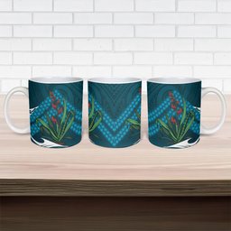 Rongoa Maori New Zealand Harakeke Ceramic Mug NZ Weaving Pattern Dark Teal