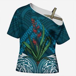 Rongoa Maori New Zealand Harakeke Cross Shoulder Shirt NZ Weaving Pattern Dark Teal