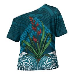 Rongoa Maori New Zealand Harakeke Cross Shoulder Shirt NZ Weaving Pattern Dark Teal