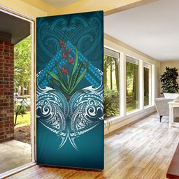 Rongoa Maori New Zealand Harakeke Door Cover NZ Weaving Pattern Dark Teal
