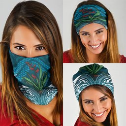 Rongoa Maori New Zealand Harakeke Neck Gaiter NZ Weaving Pattern Dark Teal