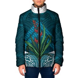 Rongoa Maori New Zealand Harakeke Padded Jacket NZ Weaving Pattern Dark Teal