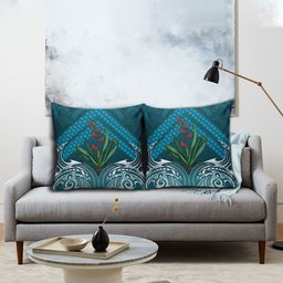 Rongoa Maori New Zealand Harakeke Pillow Cover NZ Weaving Pattern Dark Teal