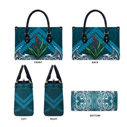 Rongoa Maori New Zealand Harakeke Leather Bag NZ Weaving Pattern Dark Teal
