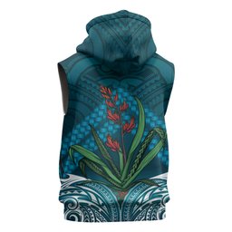 Rongoa Maori New Zealand Harakeke Sleeveless Hoodie NZ Weaving Pattern Dark Teal
