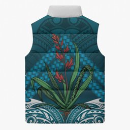 Rongoa Maori New Zealand Harakeke Sleeveless Puffer Jacket NZ Weaving Pattern Dark Teal