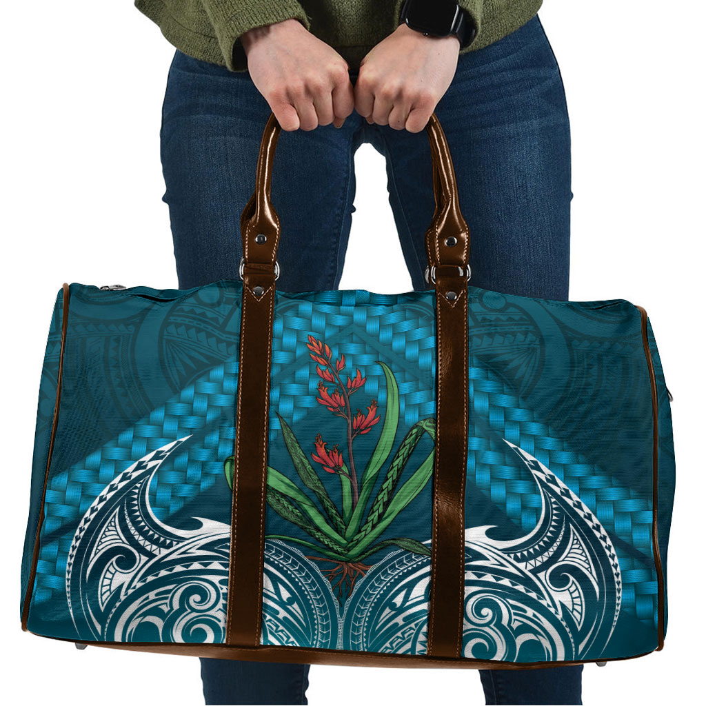 Rongoa Maori New Zealand Harakeke Travel Bag NZ Weaving Pattern Dark Teal