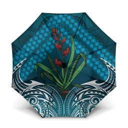 Rongoa Maori New Zealand Harakeke Umbrella NZ Weaving Pattern Dark Teal
