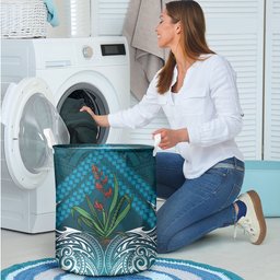 Rongoa Maori New Zealand Harakeke Laundry Basket NZ Weaving Pattern Dark Teal