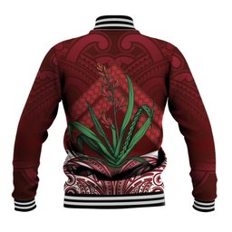Rongoa Maori New Zealand Harakeke Baseball Jacket NZ Weaving Pattern Red