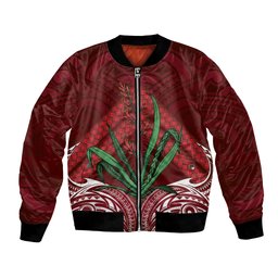 Rongoa Maori New Zealand Harakeke Bomber Jacket NZ Weaving Pattern Red