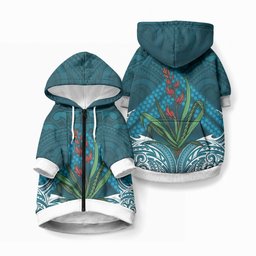 Rongoa Maori New Zealand Harakeke Pet Hoodie NZ Weaving Pattern Dark Teal