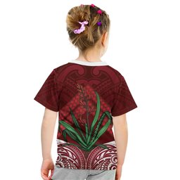 Rongoa Maori New Zealand Harakeke Kid T Shirt NZ Weaving Pattern Red