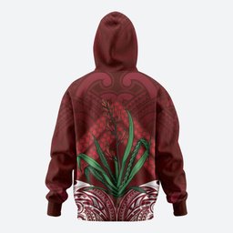 Rongoa Maori New Zealand Harakeke Zip Hoodie NZ Weaving Pattern Red