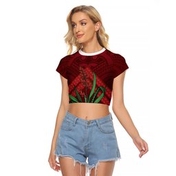 Rongoa Maori New Zealand Harakeke Raglan Cropped T Shirt NZ Weaving Pattern Red