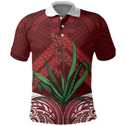 Rongoa Maori New Zealand Harakeke Polo Shirt NZ Weaving Pattern Red