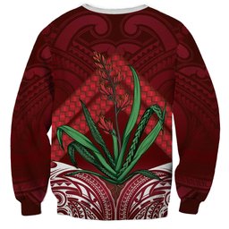 Rongoa Maori New Zealand Harakeke Sweatshirt NZ Weaving Pattern Red