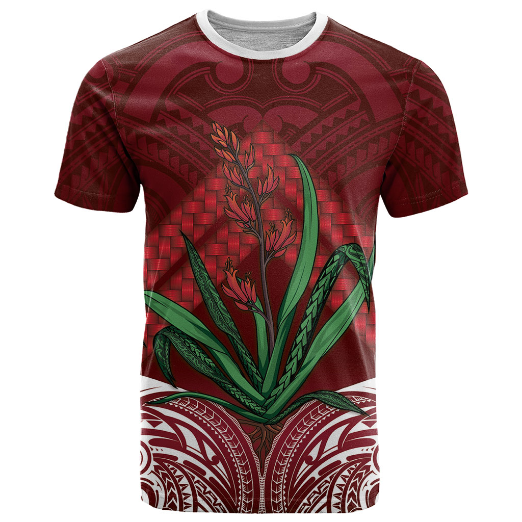 Rongoa Maori New Zealand Harakeke T Shirt NZ Weaving Pattern Red