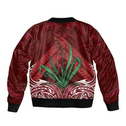 Rongoa Maori New Zealand Harakeke Sleeve Zip Bomber Jacket NZ Weaving Pattern Red