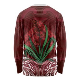 Rongoa Maori New Zealand Harakeke Long Sleeve Shirt NZ Weaving Pattern Red
