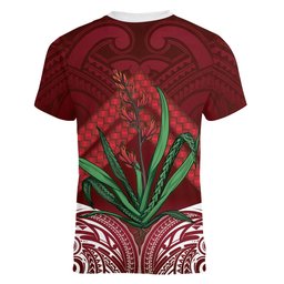 Rongoa Maori New Zealand Harakeke Women V-Neck T-Shirt NZ Weaving Pattern Red