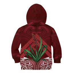 Rongoa Maori New Zealand Harakeke Kid Hoodie NZ Weaving Pattern Red