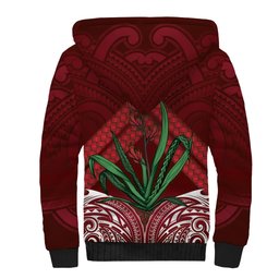 Rongoa Maori New Zealand Harakeke Sherpa Hoodie NZ Weaving Pattern Red