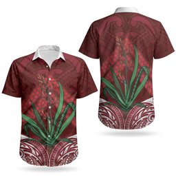 Rongoa Maori New Zealand Harakeke Couples Matching Short Sleeve Bodycon Dress and Hawaiian Shirt NZ Weaving Pattern Red