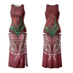 Rongoa Maori New Zealand Harakeke Couples Matching Tank Maxi Dress and Hawaiian Shirt NZ Weaving Pattern Red