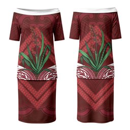 Rongoa Maori New Zealand Harakeke Couples Matching Puletasi and Long Sleeve Button Shirt NZ Weaving Pattern Red
